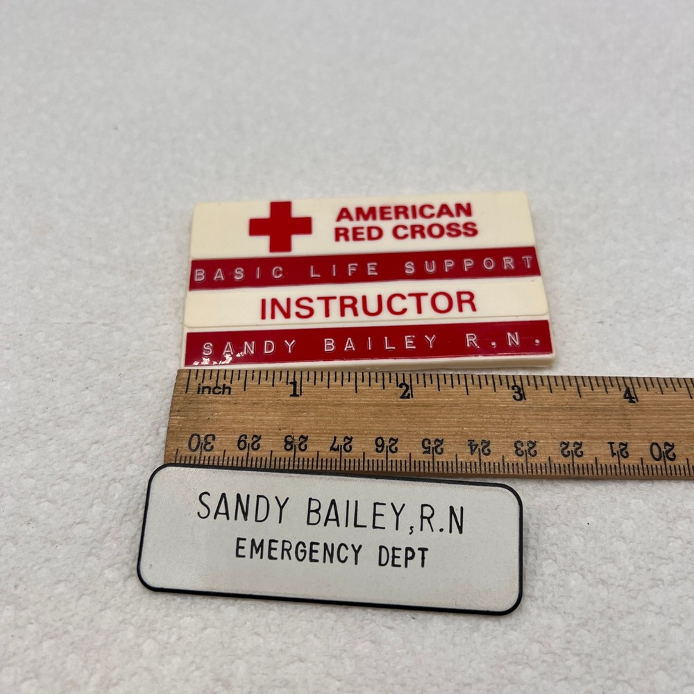 2 Vintage American Red Cross Instructor Name Badge Basic Life Support Instructor