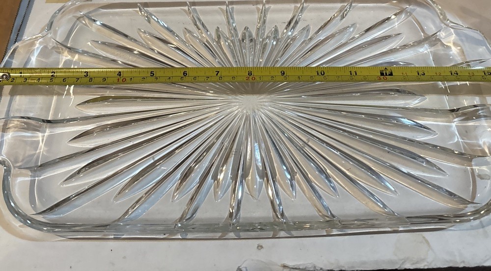 Williams Sonoma Circle Starburst Pattern Clear Glass Rectangular Dish Tray NEW