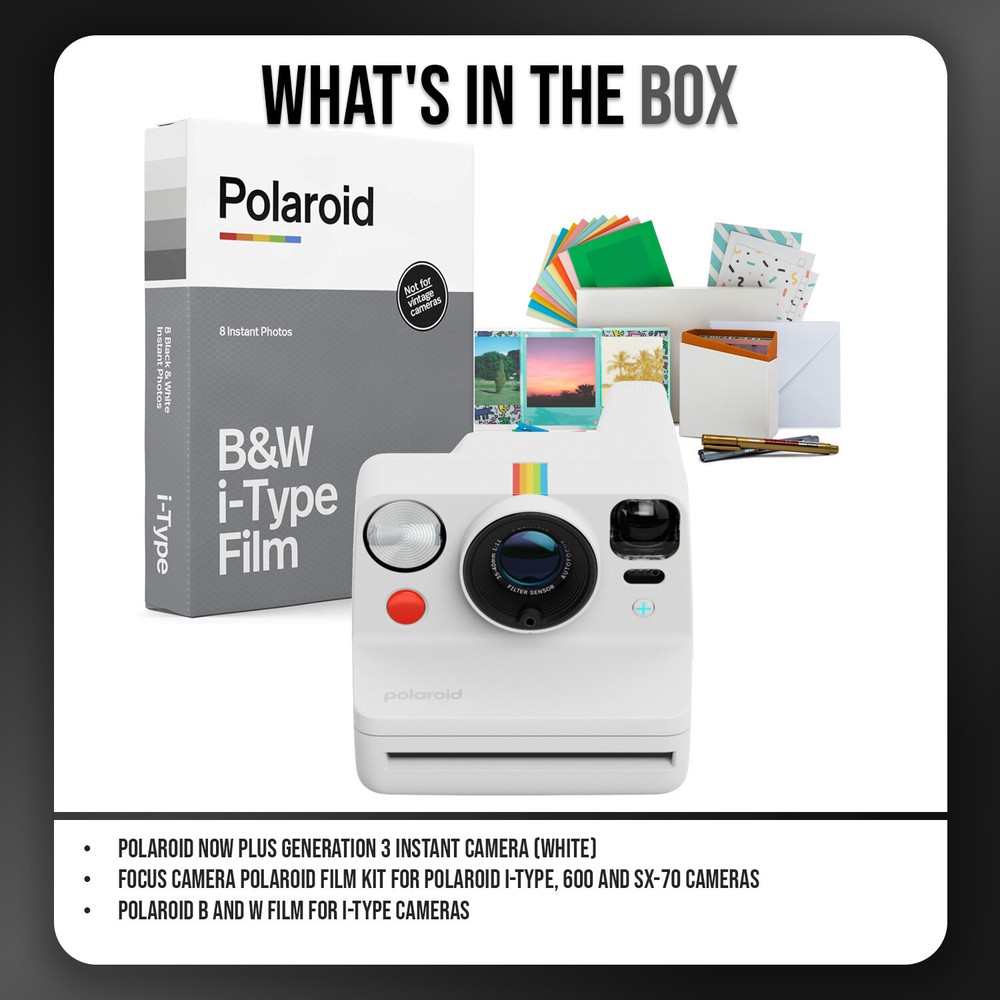 Polaroid Now Plus Gen 3 White Instant Camera with Two Lens AF System Bundle