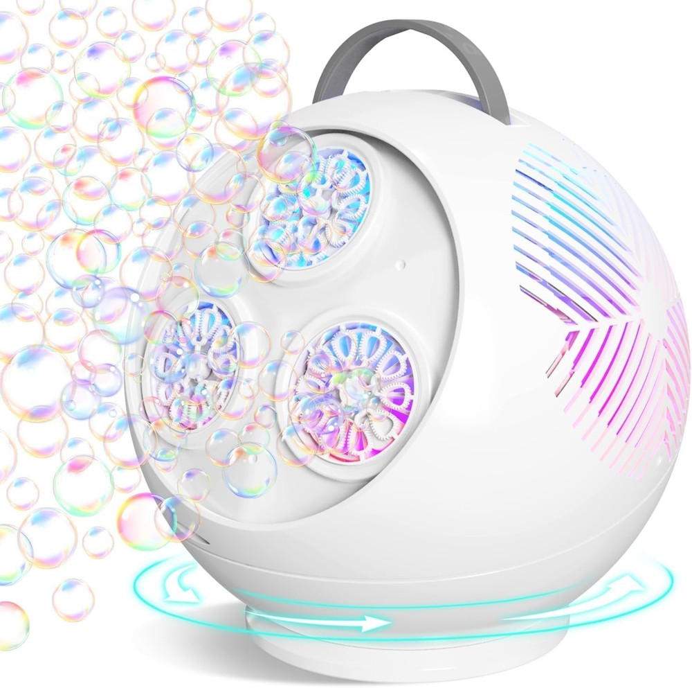 Bubble Machine for Kids Toddlers,45°/360° Auto Rotatable Spherical Bubble Maker