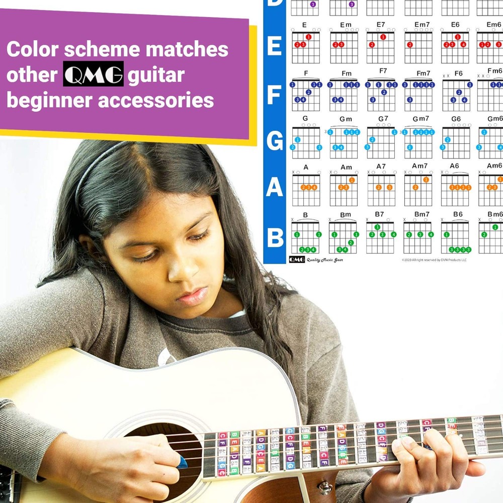 QMG Guitar Chord Poster (24"x30"), Educational Reference Guide for Beginners,...