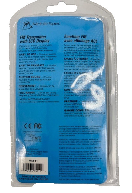 MobileSpec FM Transmitter w/LCD Display(MSF11) INCLUDES REMOTE