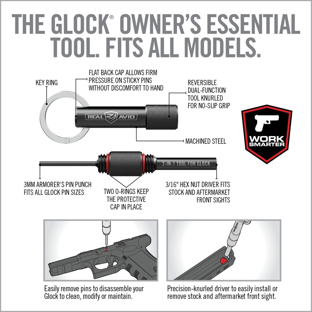 Real Avid Glock Armorer Tool Kit – 2 in 1 Multitool with Sight black, red