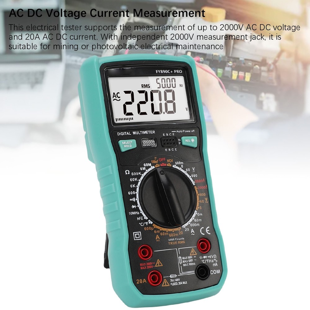 Digital Multimeter 6000 Counts Tester 2000V Voltage Current Capacitance Testing