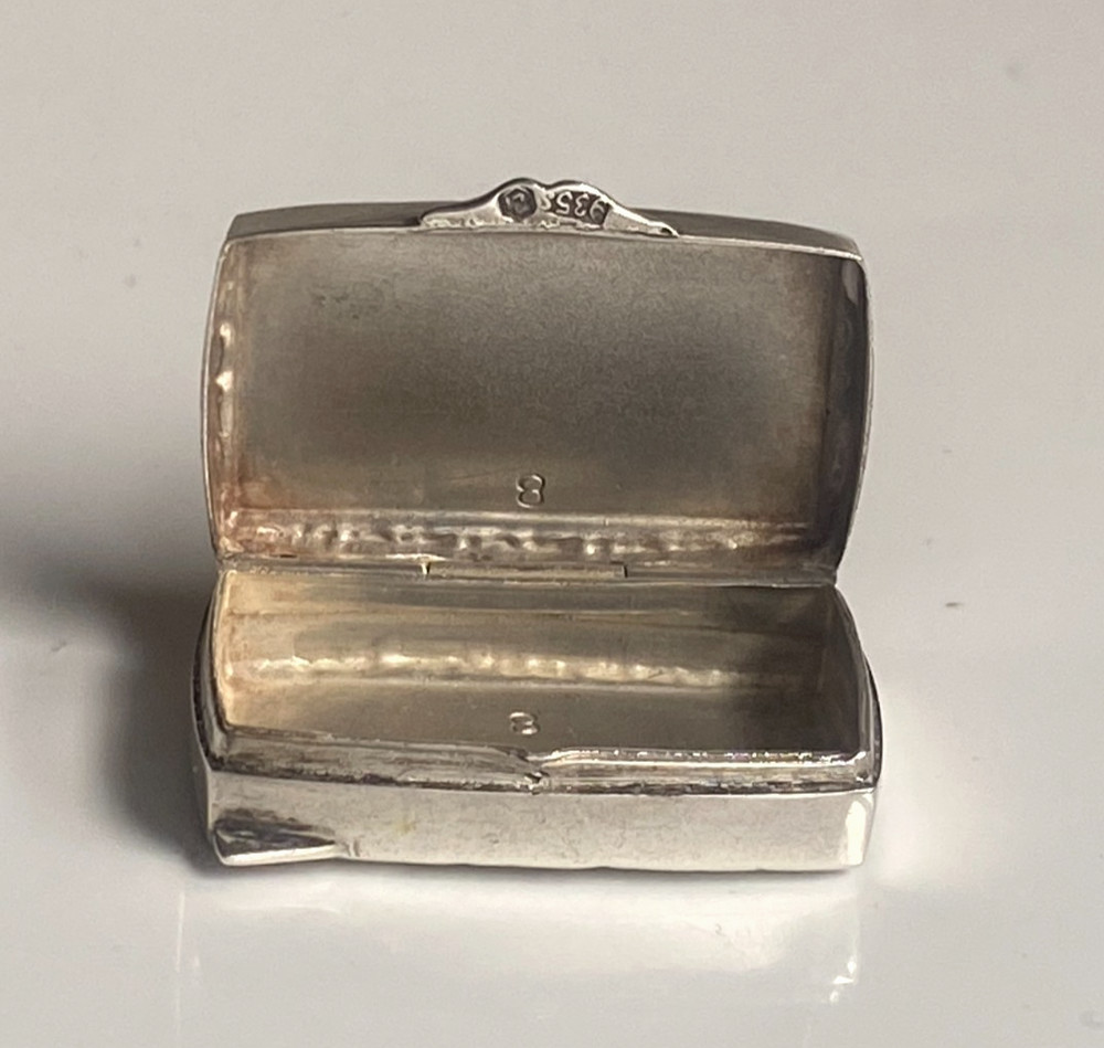 Antique c1910 Solid Silver 935 Engine Turned Pill Box Scrolling Foliage Border