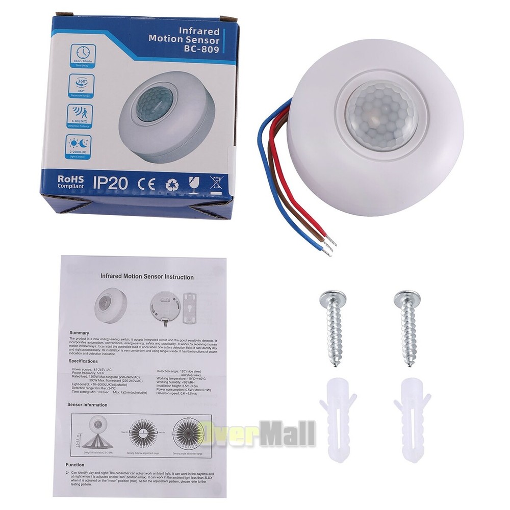 High Sensitivity Ceiling Mount Mini Sensor Switch For Led Lights TIME/LUX Adjust