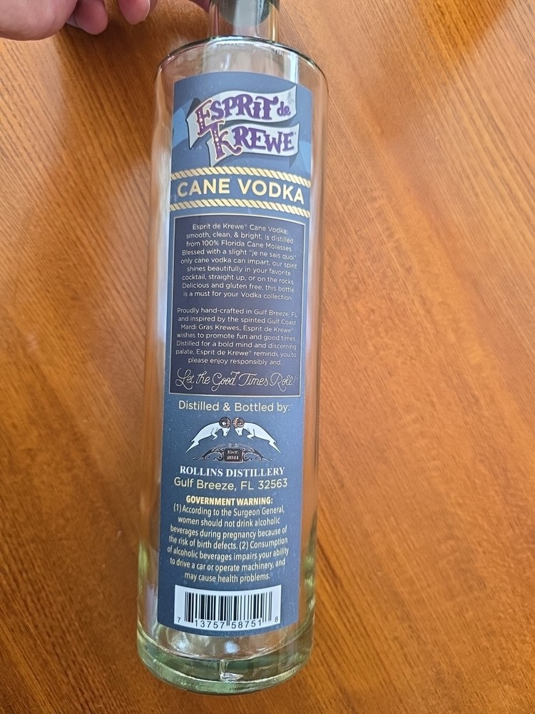 Esprit de Krewe Vodka Rum Bottle Empty