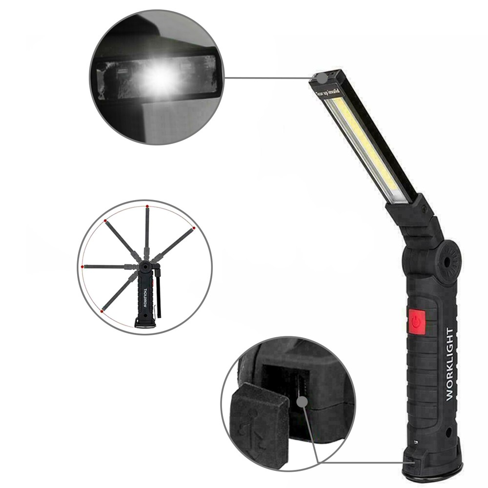 2PCS Magnetic COB LED Work Light Lamp USB Rechargeable Flashlight Folding Torch