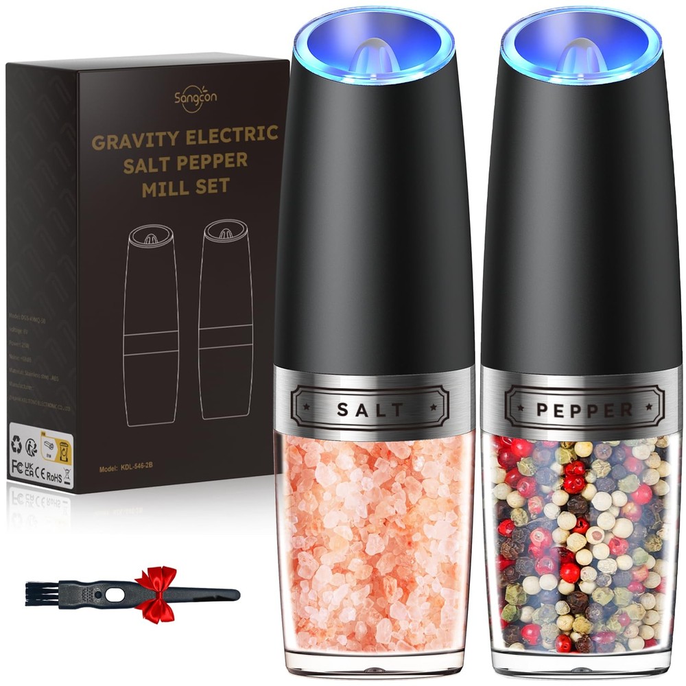 Gravity Electric Salt and Pepper Grinder Set, Automatic Pepper Grinder Shakers M