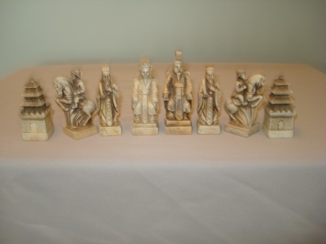 HAND CARVED BONE CHESS SET ASIAN THEME