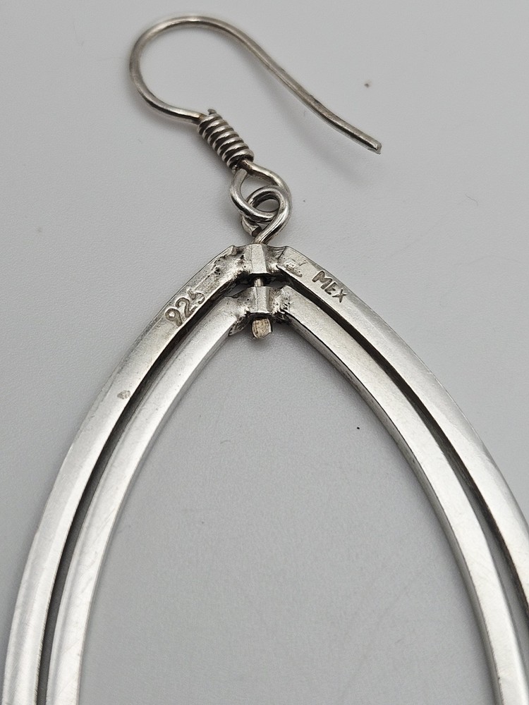 Sterling Silver Native Mexico Double Layer Spinning Teardrop Dangle Earrings