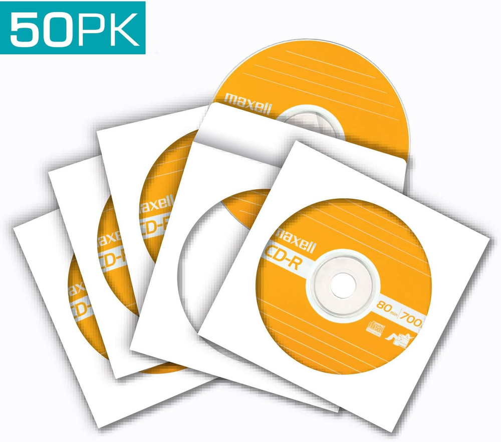 Maxell 190135 Protective Thin Clear Plastic Easy Storage CD & DVD Sleeves White