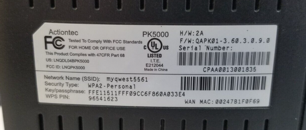 ACTONTEC PK500 Wireless DSL Modem w Power Supply