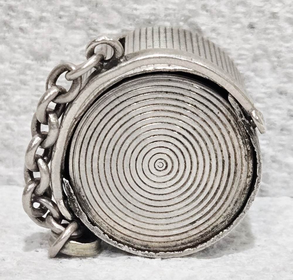 1900s Silver Engine Turned Spring Loaded Chatelaine Coin Holder With Chain