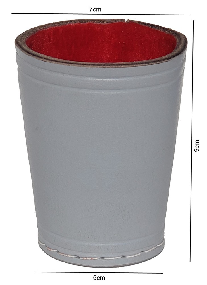 Poker Dice Ivory Rounded Corners w/Pouch +Real Leather Compact Dice Cup Grey Red