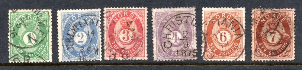 NORWAY 1872-1875 SCOTT #16-21 USED