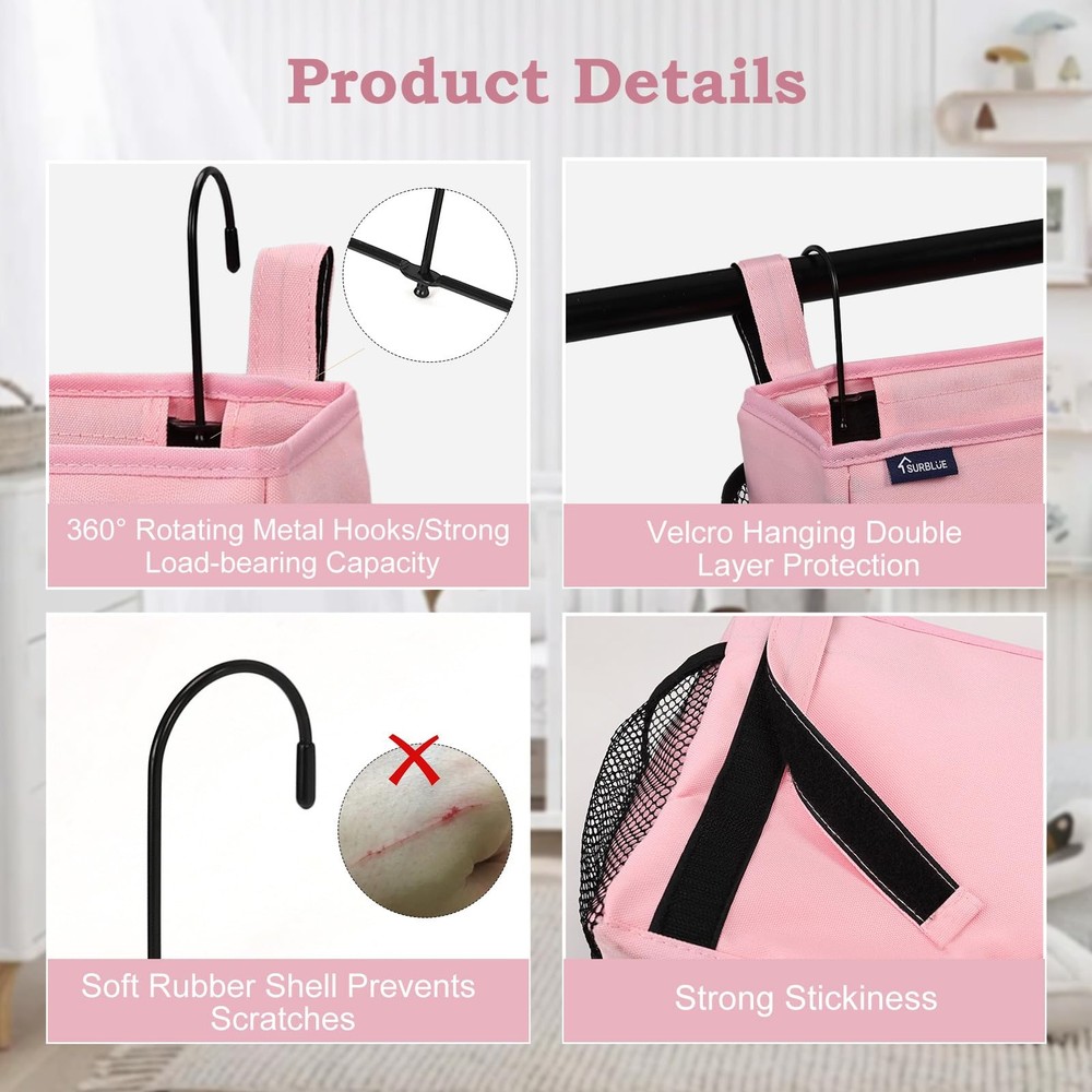Bedside Organizer with Hook & Caddy Hanging Storage Bag with Adjustable Strap...