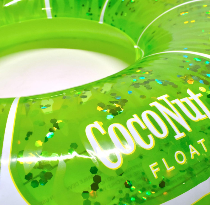 CocoNut Float Lime Green Glitter Pool Float, Inflatable Ring Float, Durable 42in