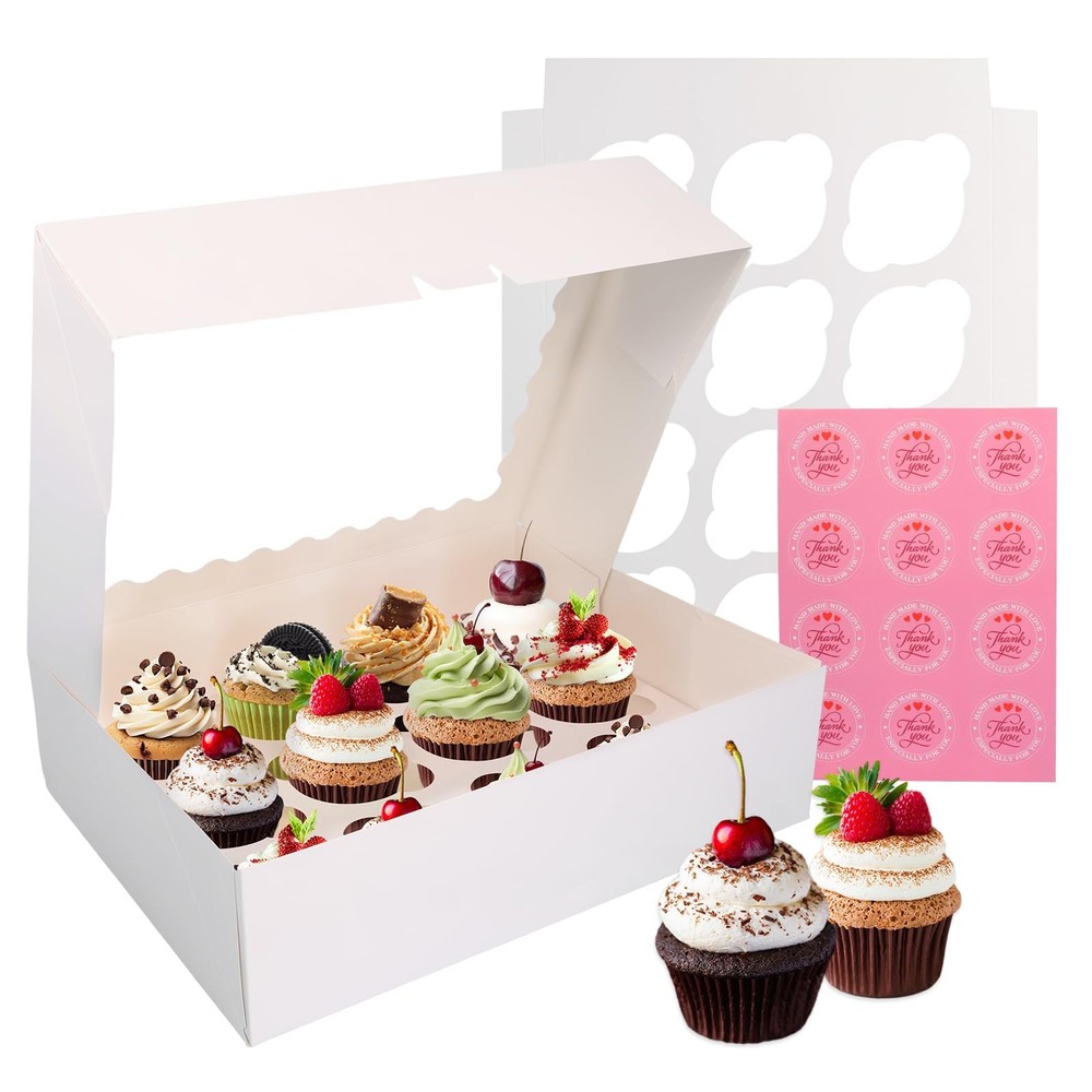 10 PCS Cupcake Boxes 12 Count Containers Window Inserts White Bakery Holder