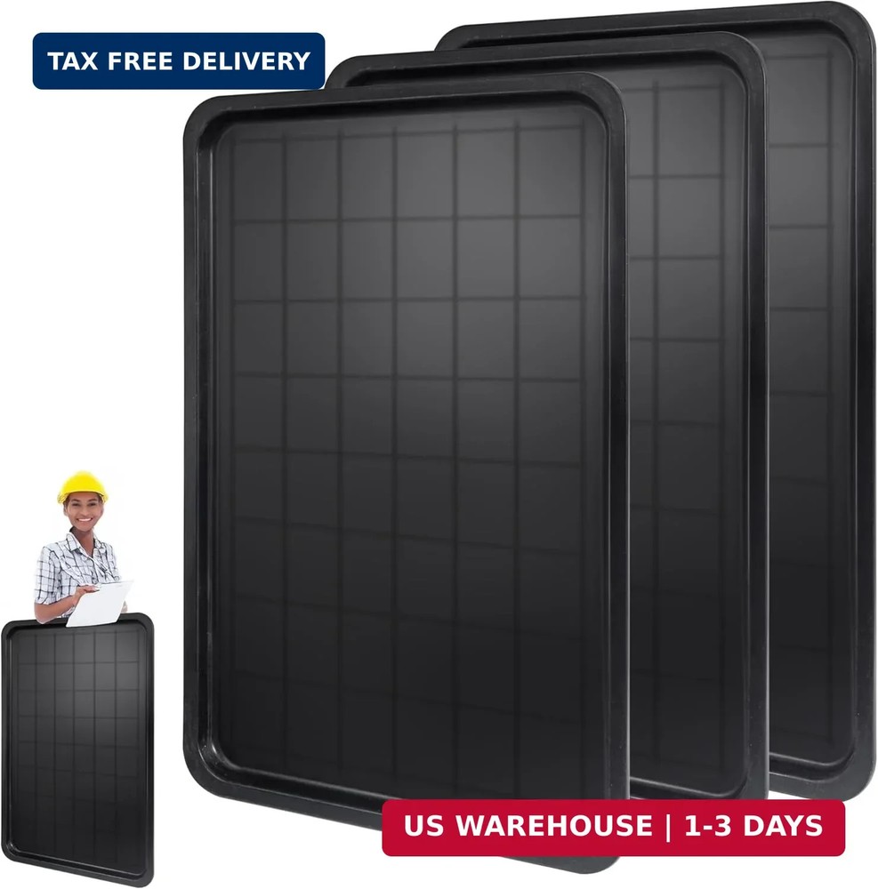 3pc Black Plastic Rectangular Stackable Automotive Drip Pans, 35.2 x 23.4 Inches