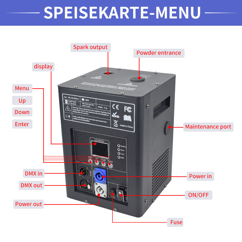 4PCS LCD Cold Spark Firework Machine 750W Stage Effect DMX with Flight Case