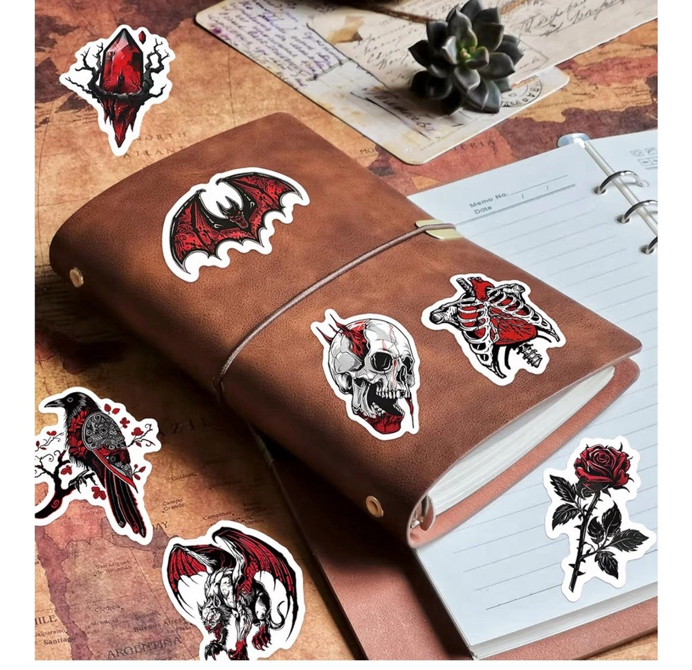 30Pcs Random Gothic Dark Red Medieval Skull Witch Vampire Waterproof Stickers