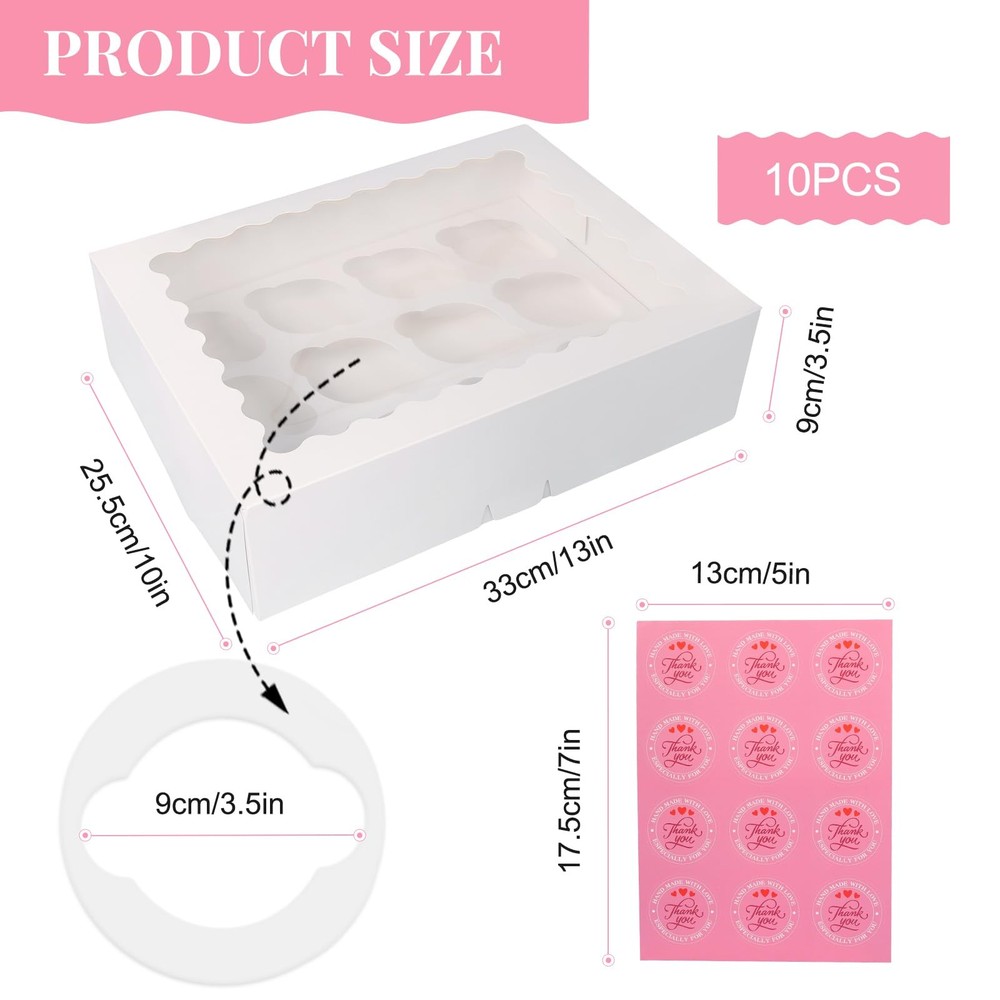 10 PCS Cupcake Boxes 12 Count Containers Window Inserts White Bakery Holder