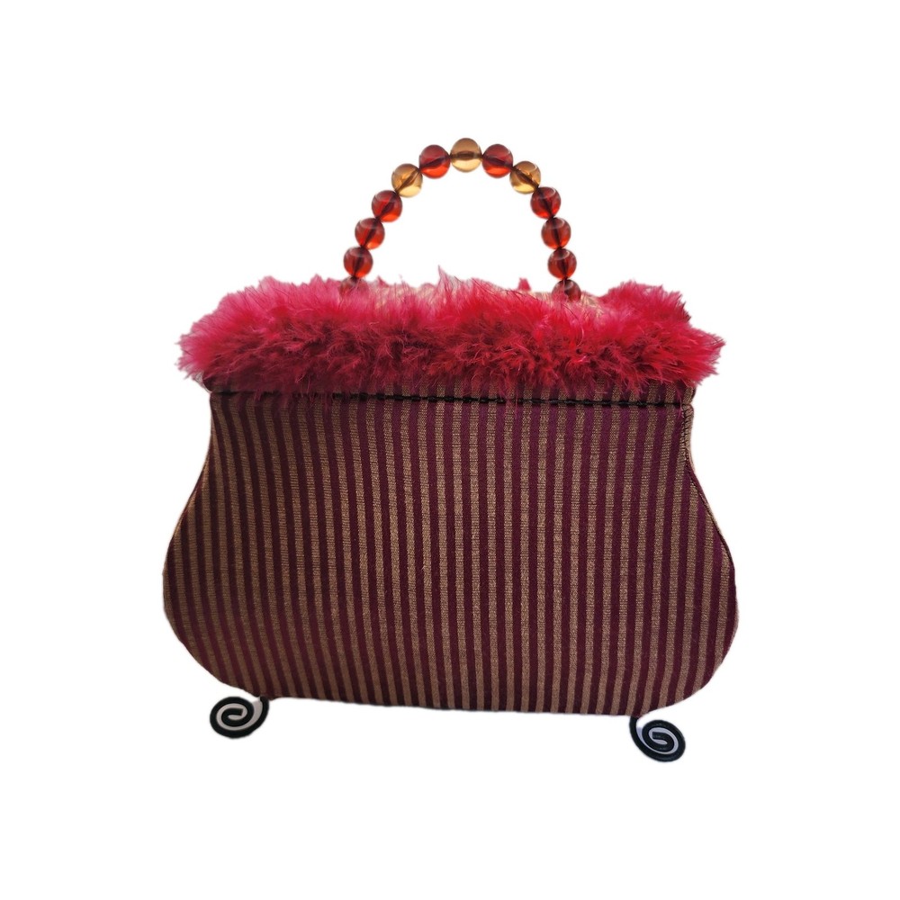Funky Ecclectic Handbag Shaped Sewing Storage Trunk Red Footed Beaded Handle