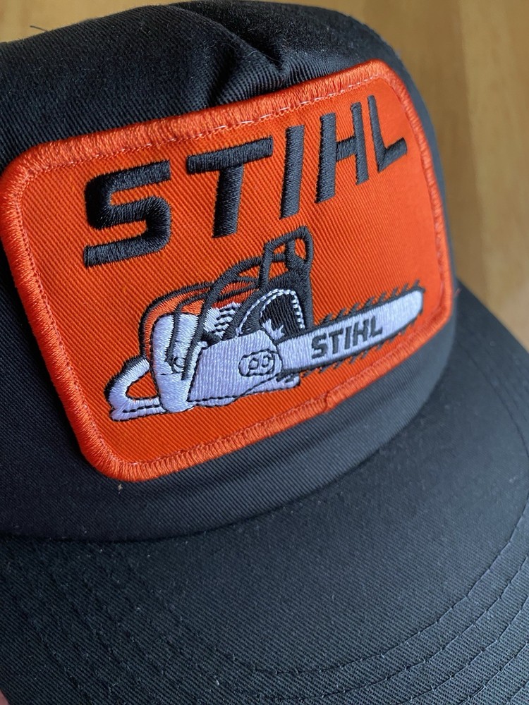 Stihl Chainsaw Vintage Patch Hat Mesh Snapback Trucker Cap Never Worn Black