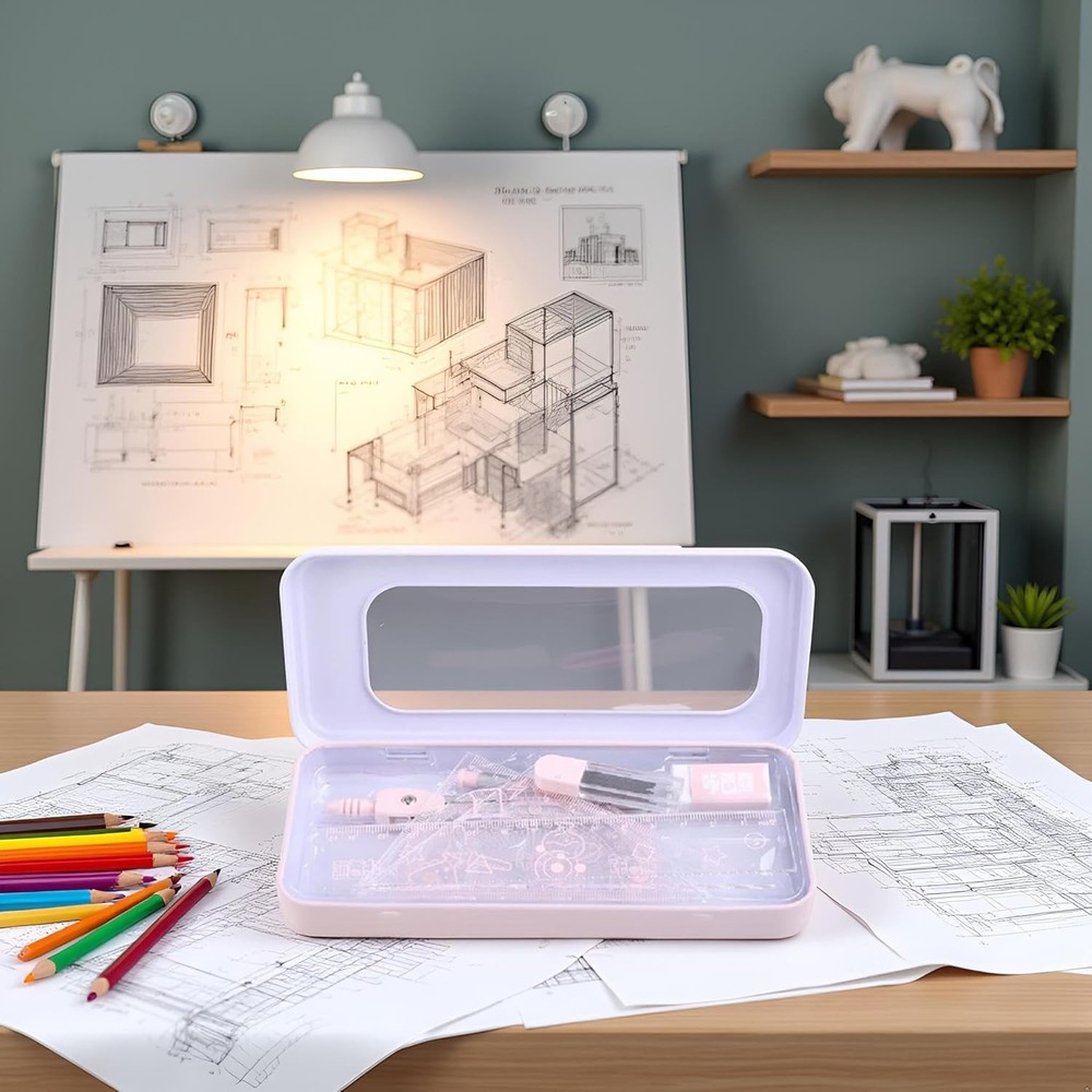 7 Pcs Pink Compass & Protractor Set with Case – Geometry Drafting Tools Kit