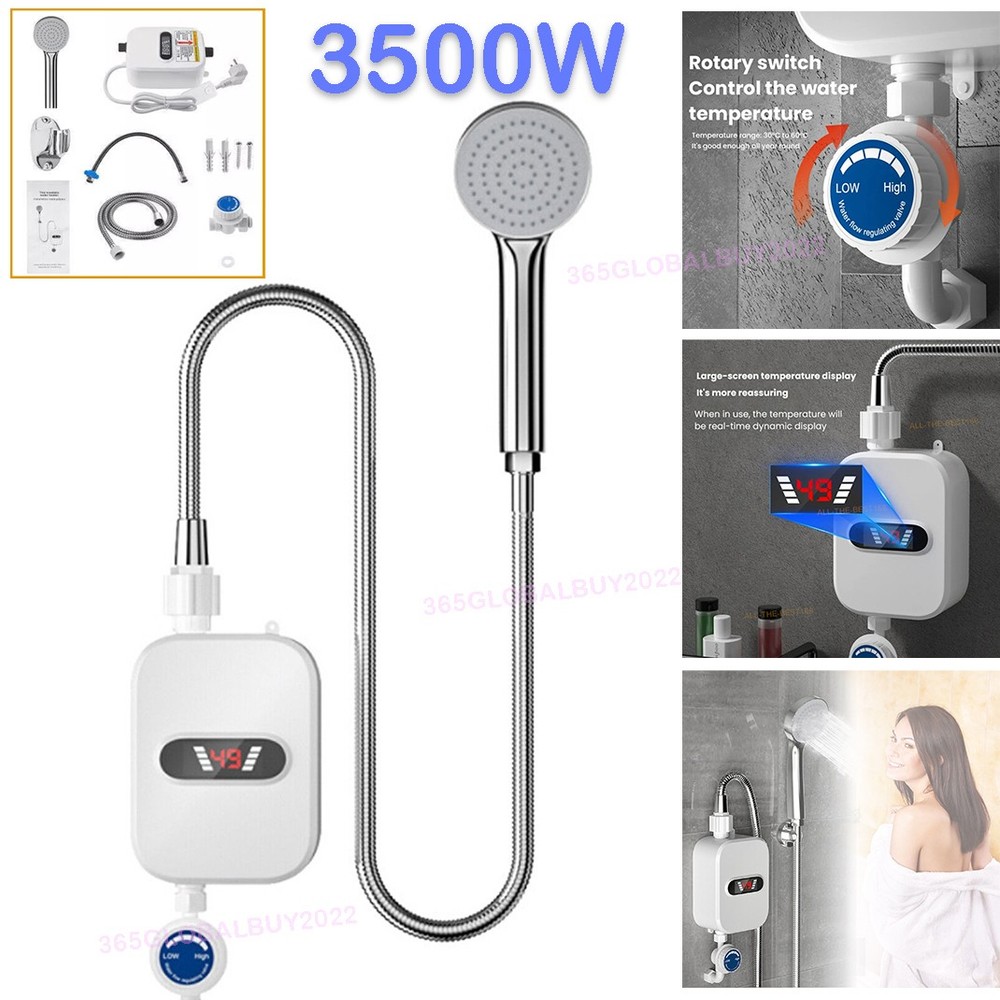 3500W Electric Hot Tankless Water Heater Shower Instant Boiler Kitchen Bathroom