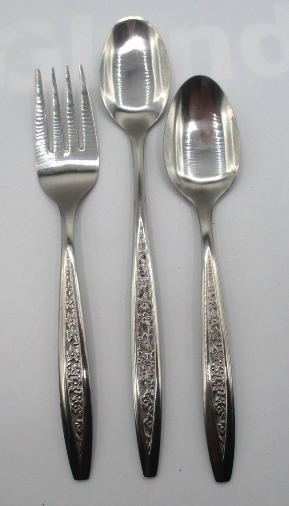 48 PCS CUSTOMCRAFT "CUS5" STAINLESS FLATWARE with MCM FLORAL HANDLE