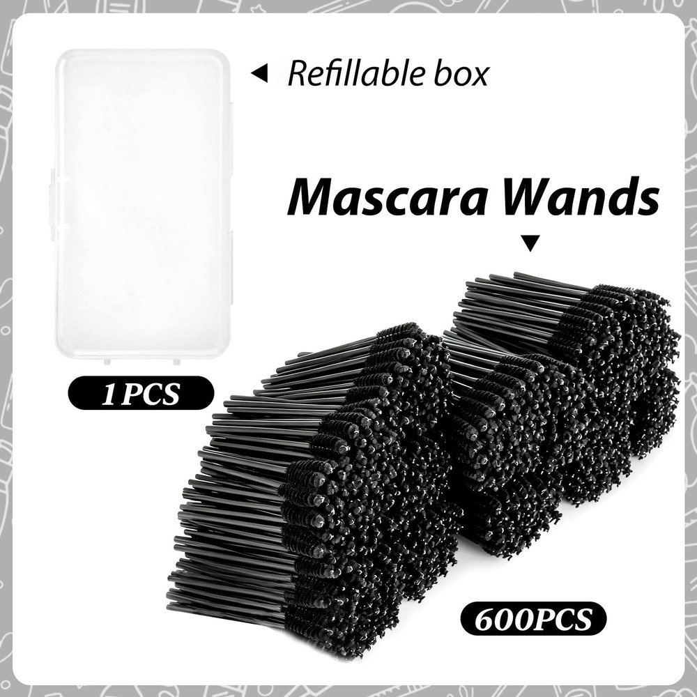 600-Pcs Disposable Mascara Wands Eyelash Brushes with Container for Extensions