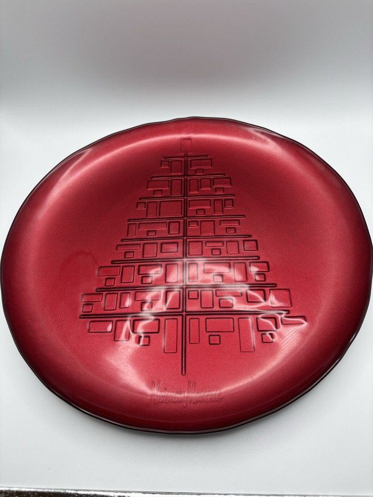 Neiman Marcus Red Christmas Platter With Imprinted Tree