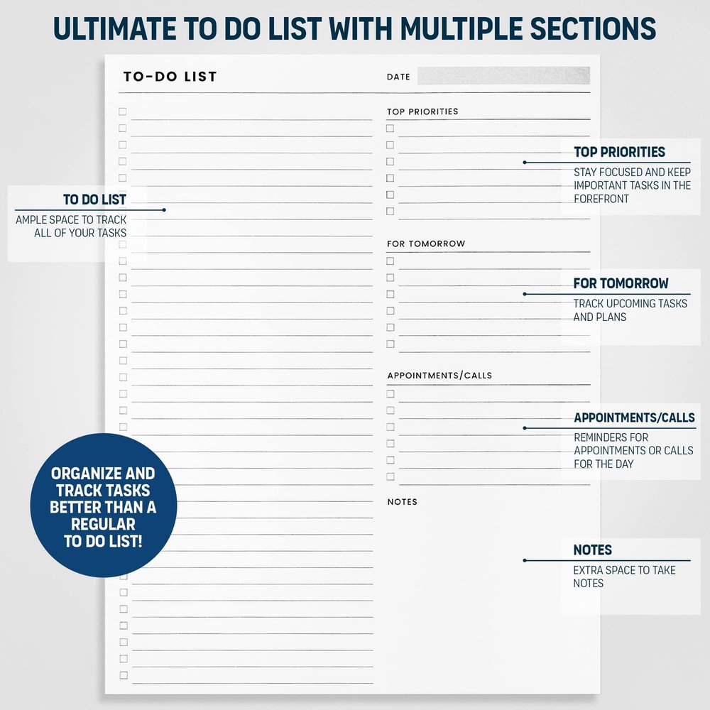 To Do List Notepad: With Multiple Functional Sections - Large Size 8.5x11" 52...