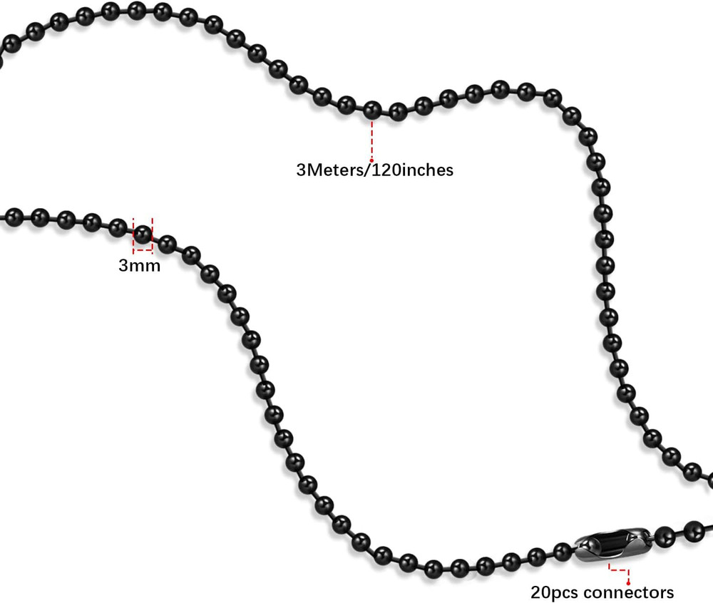 Black Ceiling Fan Pull Chain, 120" Extra Long Rust Proof 3Mm Beaded Ball Light P