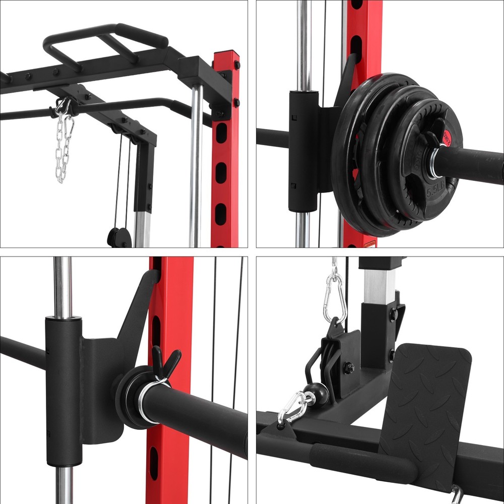 Smith Machine Squat Rack All-in-One Power Rack Cage with LAT-Pull Down System US