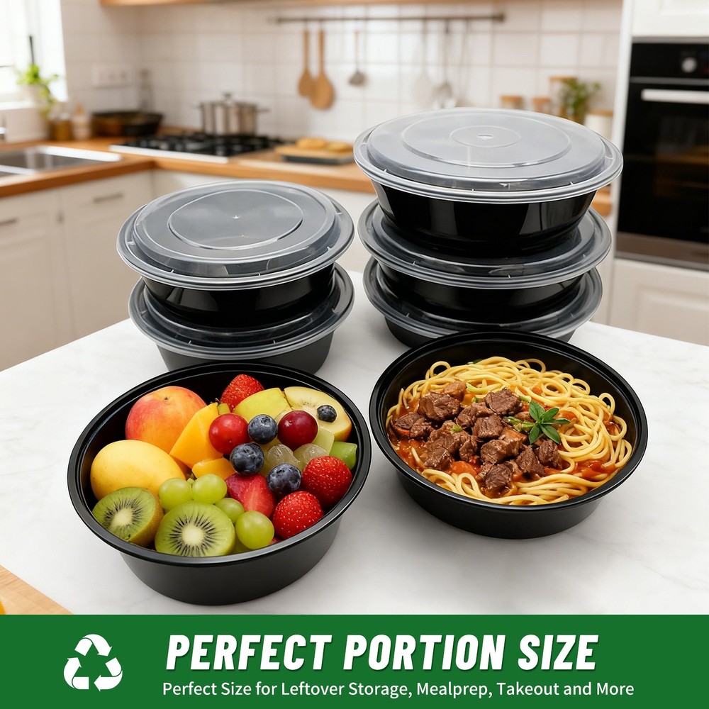 200pcs Set 16oz Black Bento Boxes Leakproof Stackable Meal Prep Containers