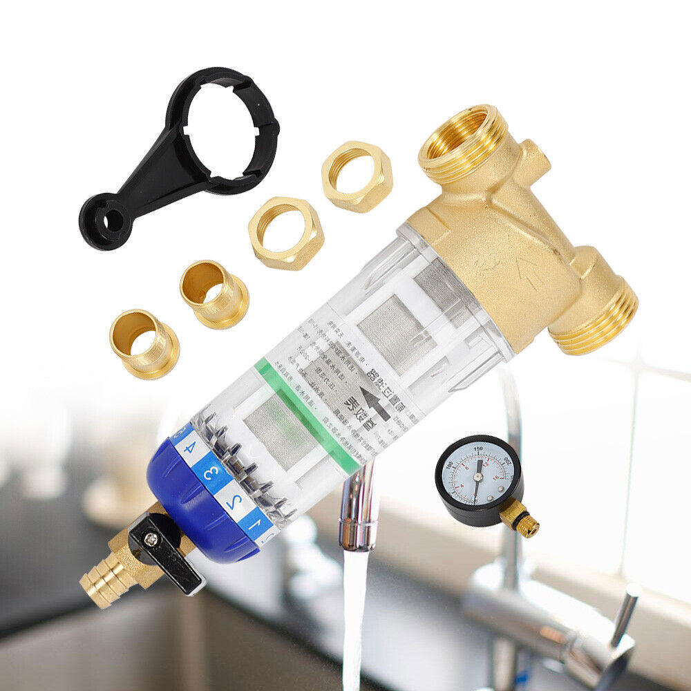 3/4in Home Reusable Sediment Water Filter Spin Down Mesh System Hot Water Filter