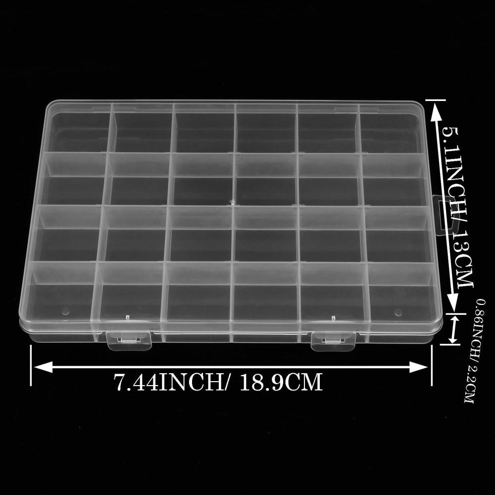 2 Pack 24 Grids Clear Plastic Organizer Box Fixed Compartment Storage Contain...