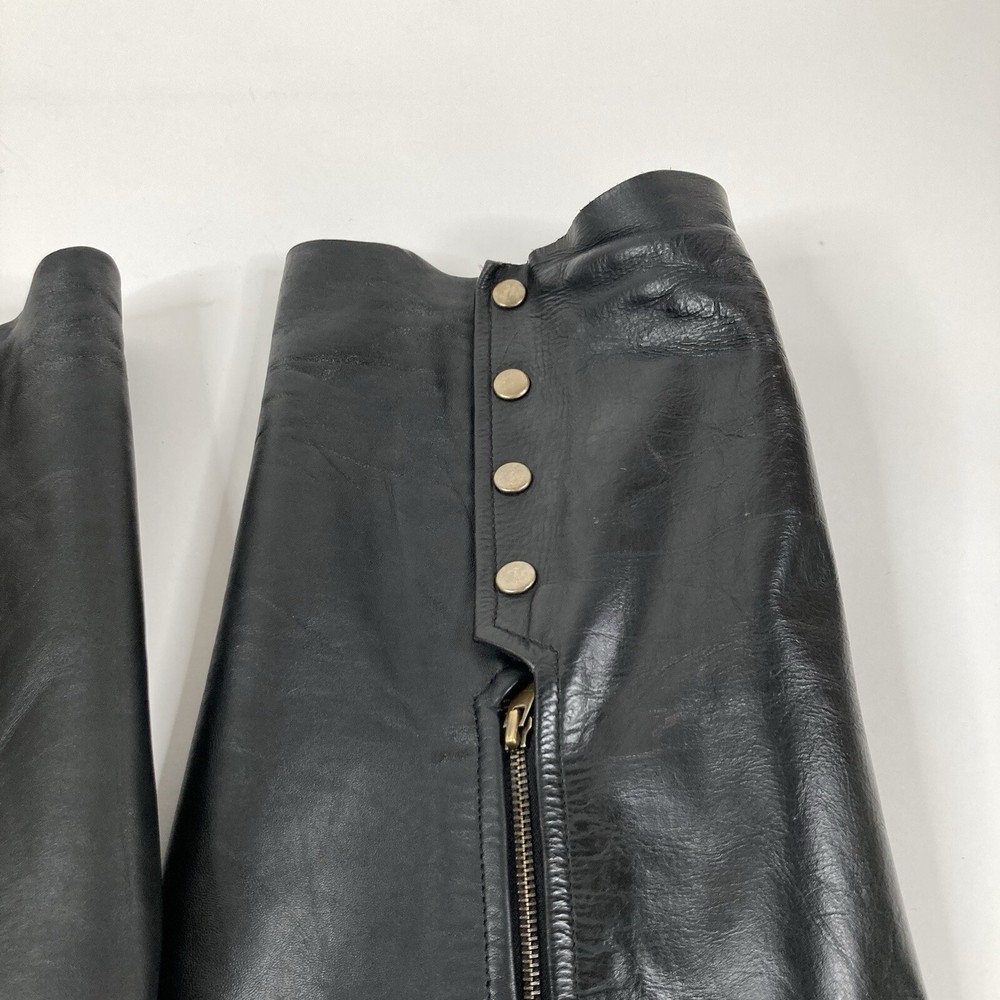 Joe Rocket Mens Black Leather Chaps Medium Open Back Pant GREAT CONDITION CLEAN