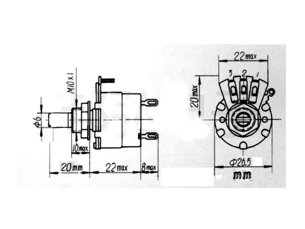 2pcs 47K ohm A47K Logarithmic Nolinear Potentiometer 2W Switch WH134-2