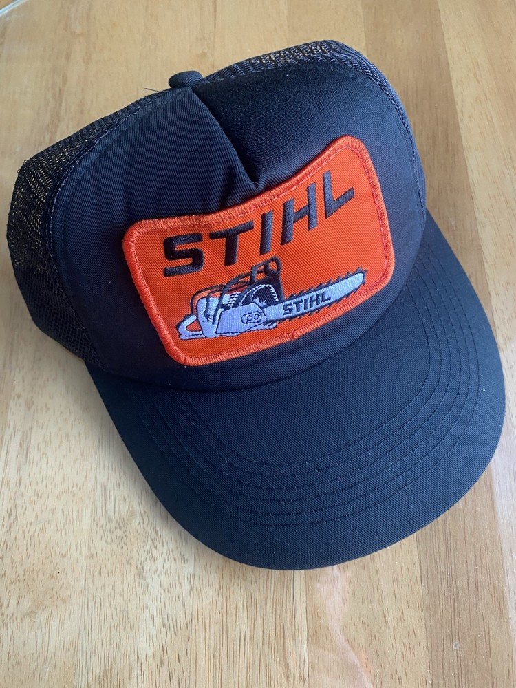 Stihl Chainsaw Vintage Patch Hat Mesh Snapback Trucker Cap Never Worn Black