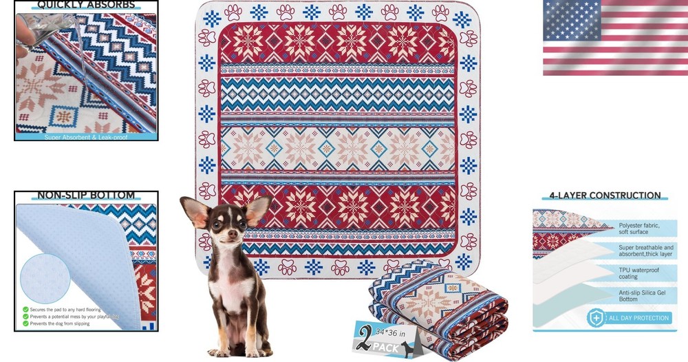 Eco-Friendly Reusable Dog Potty Pads - 2PCS Non-Slip 34”x36” Training Solution