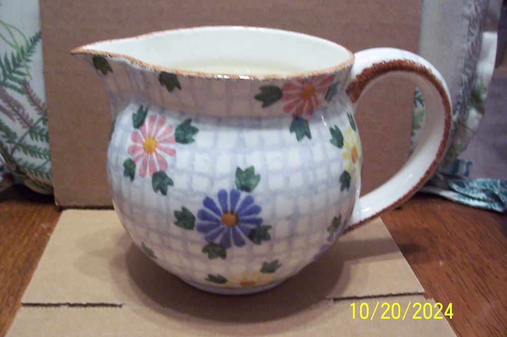 German Made Checked Floral Pottery Small Pitcher