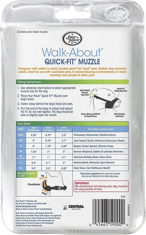 New In Package Four Paws Walk-About Quick-Fit Dog Muzzle 0-XX-Small