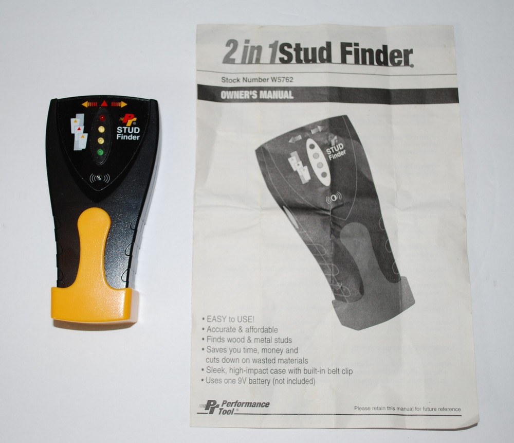 PERFORMANCE TOOL 2 IN 1 W5762 STUD FINDER & MANUAL