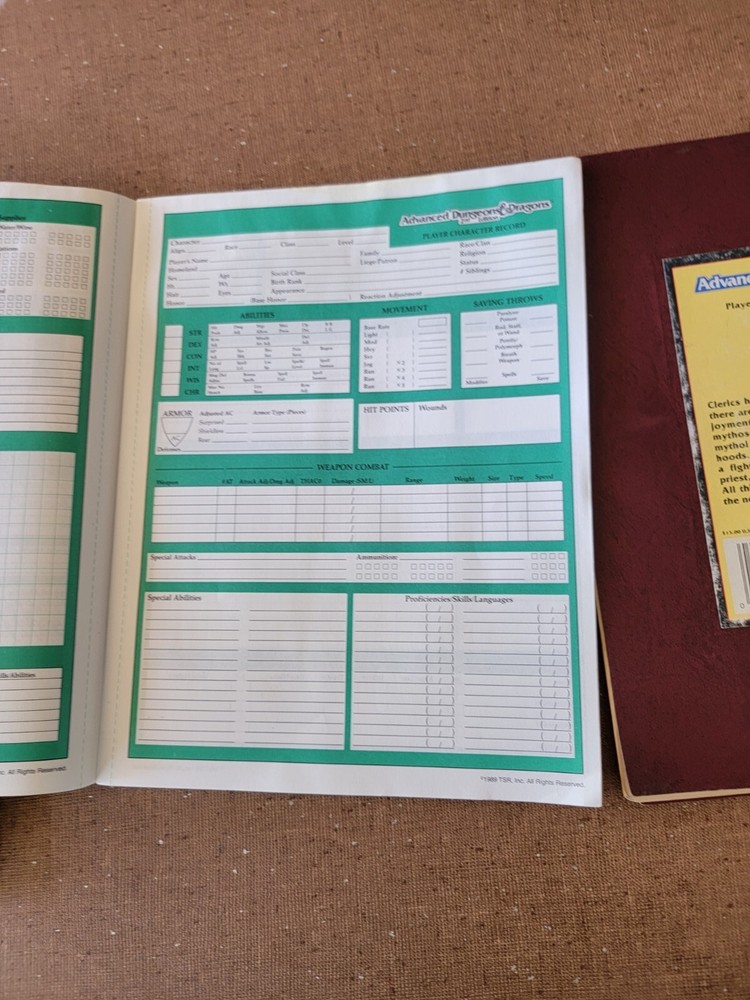 Advanced Dungeons and Dragons 2nd Edition Lot Handbook Priest's Record Sheets