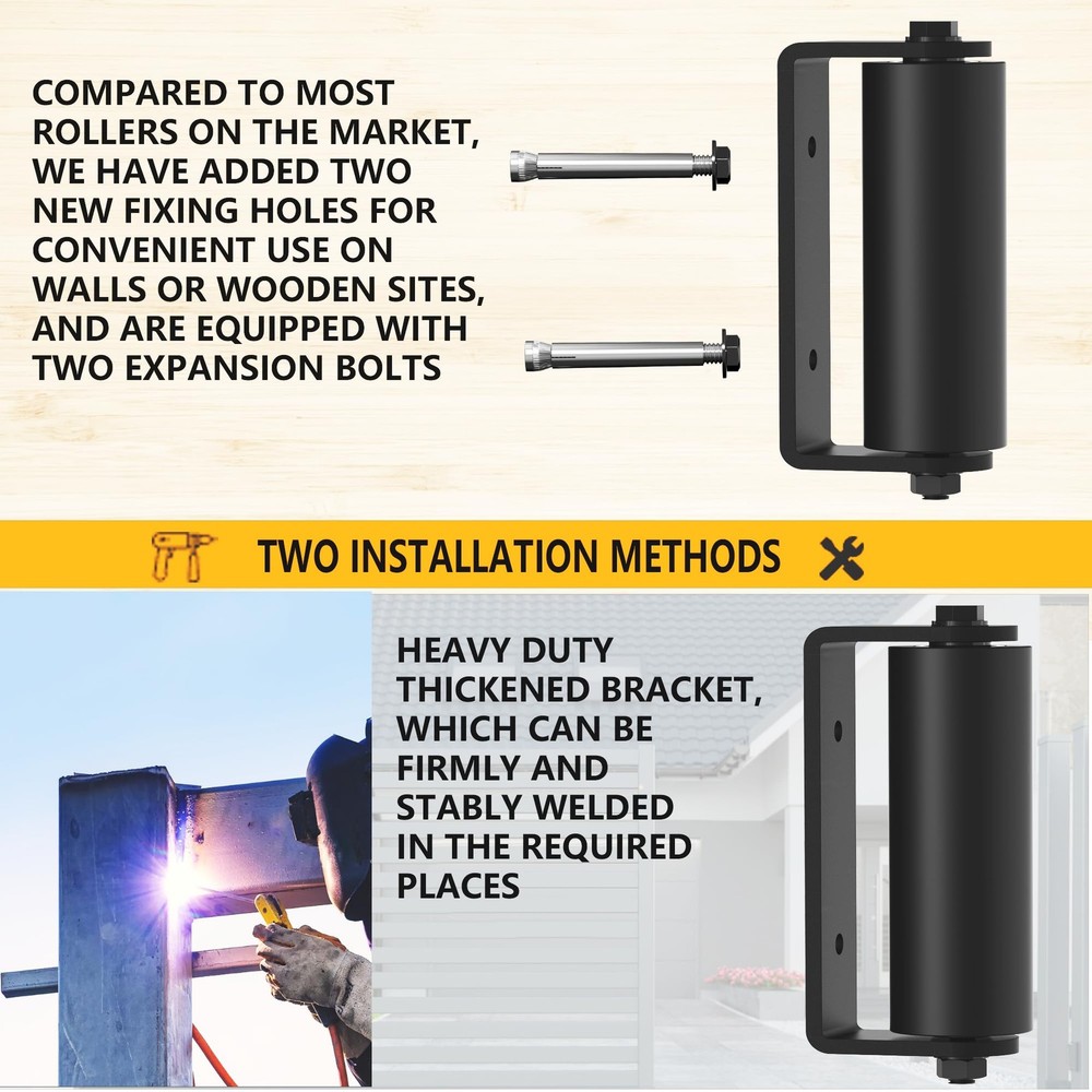 2Pack Slide Gate Guide Roller with Post Welded Bracket，6" Hard Nylon Sliding ...