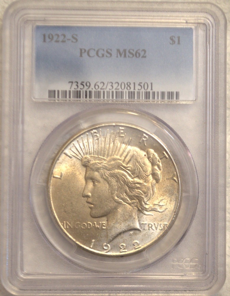 1922-S PCGS MS 62 Peace Silver Dollar   Bright White